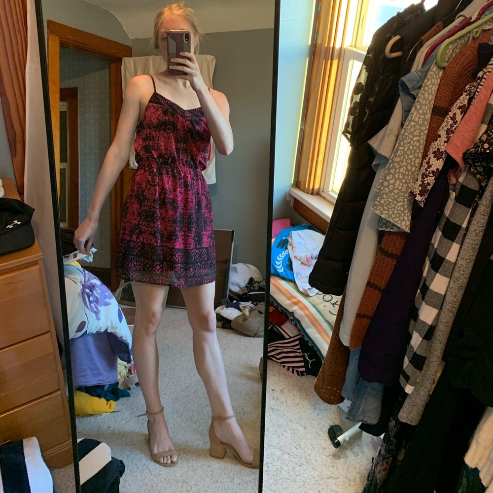 Very cute and comfortable pink & black mini dress